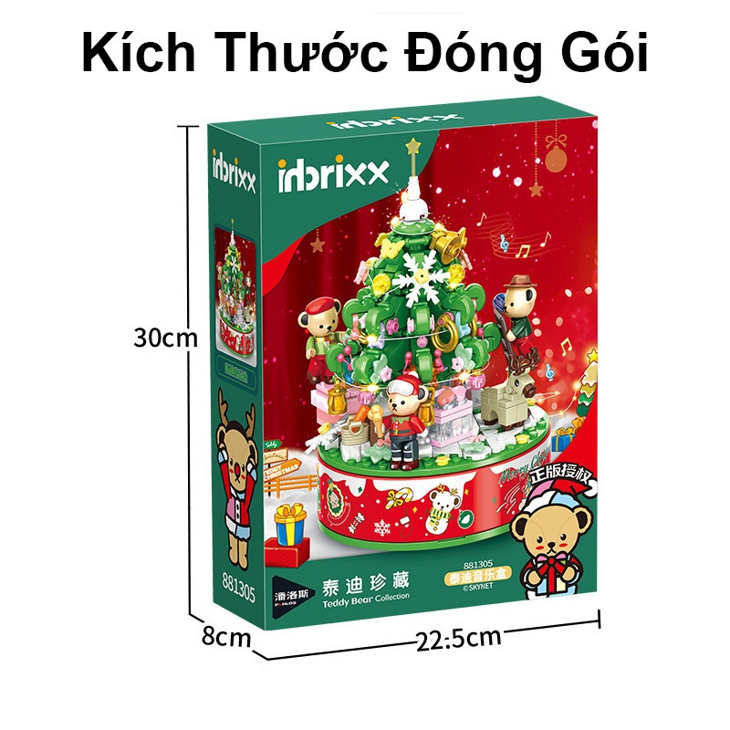 Đồ Chơi Lắp Ráp Kiểu Lego Noel Hộp Nhạc Cây Thông Và Gấu Teddy Có Nhạc Và Đèn No.881305 Với 400+ PCS,Quà Tặng Giáng Sinh