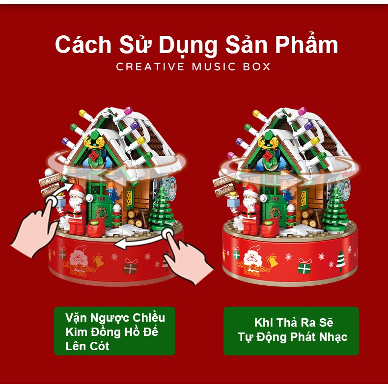Đồ Chơi Lắp Ráp Kiểu Lego Noel Hộp Nhạc Cây Thông Và Gấu Teddy Có Nhạc Và Đèn No.881305 Với 400+ PCS,Quà Tặng Giáng Sinh