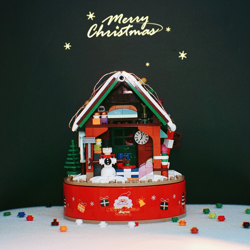 Đồ Chơi Lắp Ráp Kiểu Lego Noel Hộp Nhạc Cây Thông Và Gấu Teddy Có Nhạc Và Đèn No.881305 Với 400+ PCS,Quà Tặng Giáng Sinh