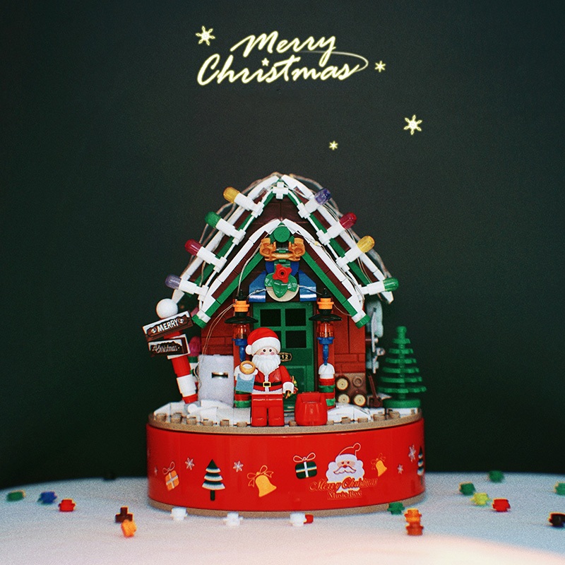 Đồ Chơi Lắp Ráp Kiểu Lego Noel Hộp Nhạc Cây Thông Và Gấu Teddy Có Nhạc Và Đèn No.881305 Với 400+ PCS,Quà Tặng Giáng Sinh