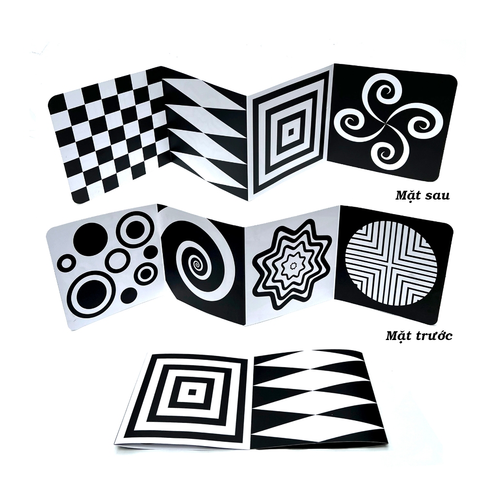 Tranh đen trắng kích thích thị giác cho bé thẻ ziczac tiêu chuẩn montessori thẻ gấp 8 mặt phát triển đa giác quan