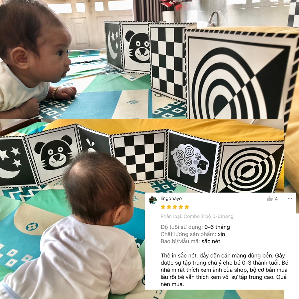 Tranh đen trắng kích thích thị giác cho bé thẻ ziczac tiêu chuẩn montessori thẻ gấp 8 mặt phát triển đa giác quan