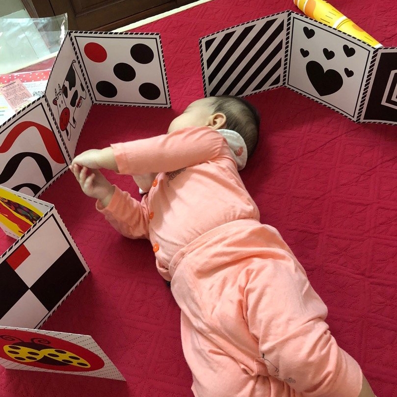 Tranh đen trắng kích thích thị giác cho bé thẻ ziczac tiêu chuẩn montessori thẻ gấp 8 mặt phát triển đa giác quan