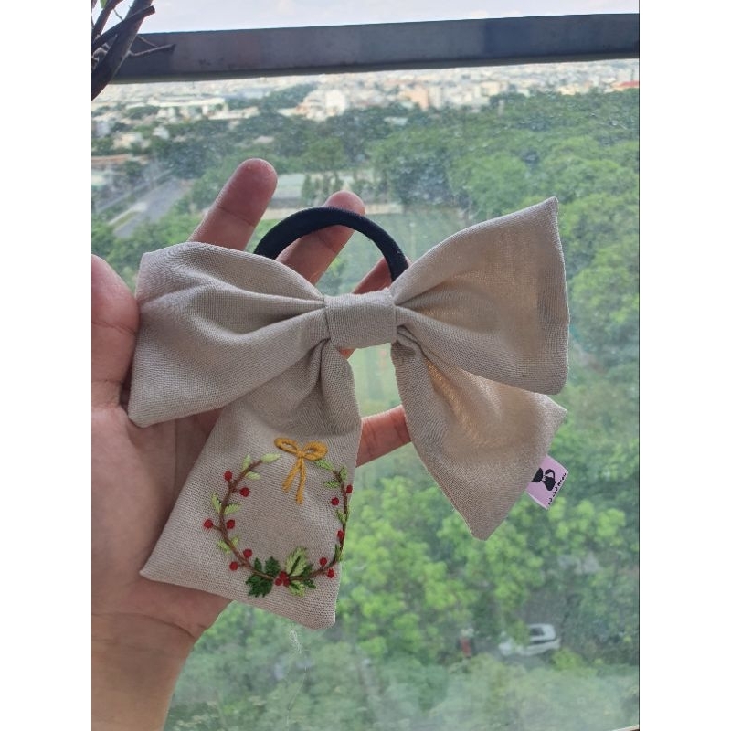 Nơ Cột Tóc Thêu Tay Noel 2023