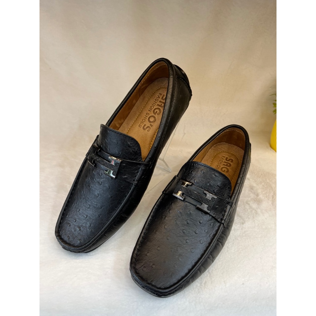 Giày Mọi Nam size 44-45-46-47 Da Bò Thật Giày Lười Bigsize Màu Đen -MB11 Giày SAGO’S BH 12 Tháng Tặng kèm vớ.