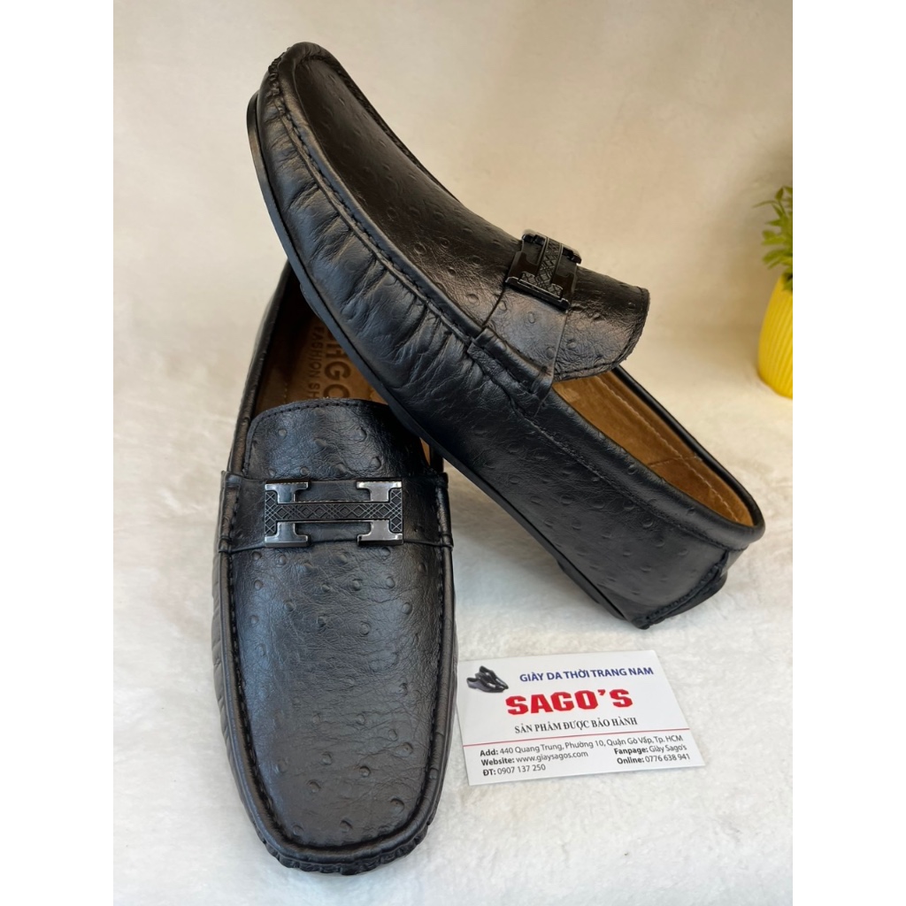 Giày Mọi Nam size 44-45-46-47 Da Bò Thật Giày Lười Bigsize Màu Đen -MB11 Giày SAGO’S BH 12 Tháng Tặng kèm vớ.