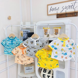 <6-30kg> Bộ đùi cộc tay thun lạnh Minkey Baby viền nổi, kết nút cho bé gái mặc đi học, mặc ở nhà, hình in cây sâu vào nề