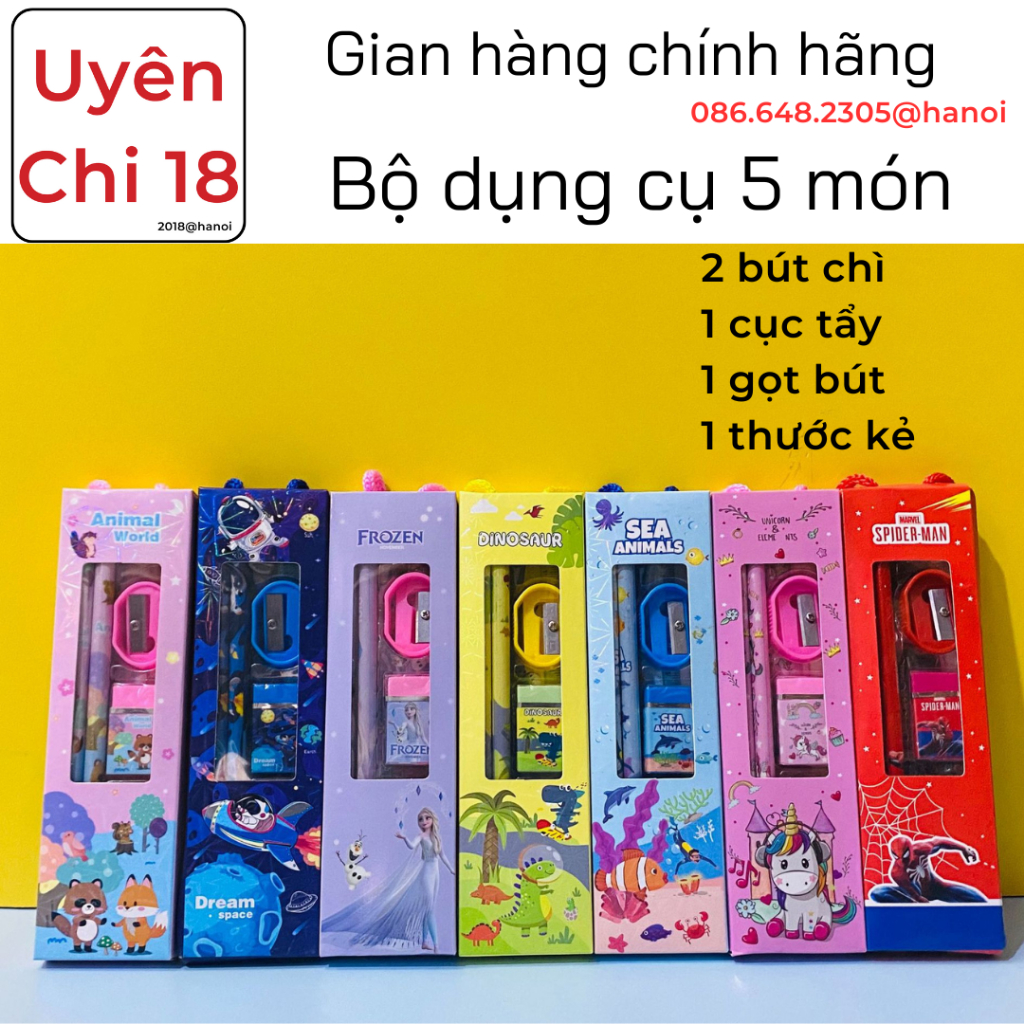 Bộ dụng cụ học tập 5 món, set dụng cụ học tập 5 món có quai, quà tặng học sinh, quà tặng cuối năm - BỘ DỤNG 5 MÓN