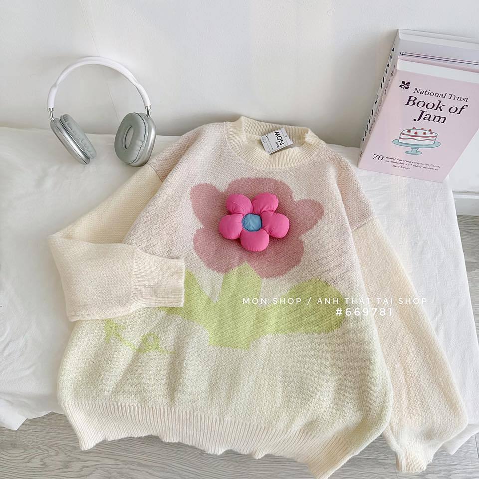 Áo len cài bông hoa 669781