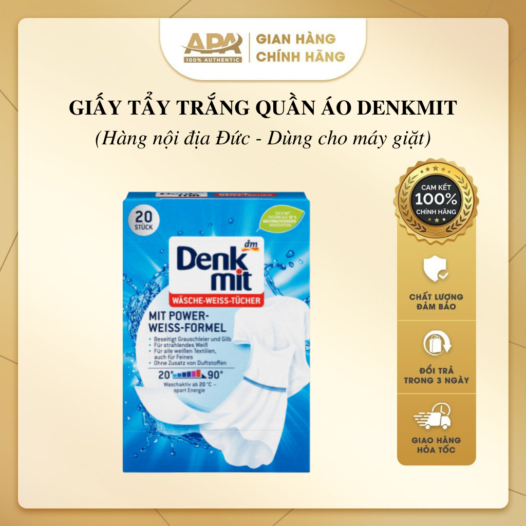 Tẩy trắng quần áo Denkmit, tẩy trắng quần áo Denkmit Đức hộp 20 miếng