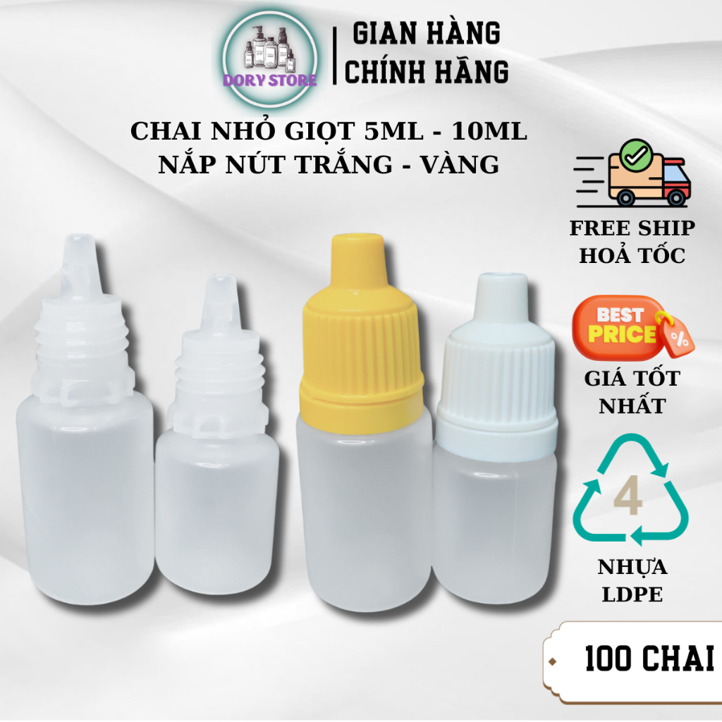  Chai chiết 10ml nắp có garanti  100 chai  chai nhựa triết mĩ phẩm  ống hút mụn 