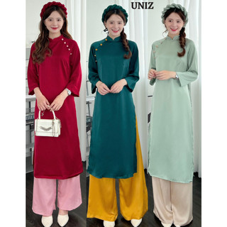 Sét áo dài lụa khuy bọc kèm mấn hàng loại 1 cao cấp uniz - aodaicahtantron302/p13k27