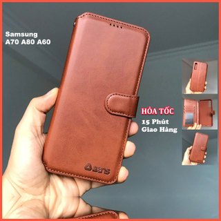 Bao da ốp lưng điện thoại Samsung A70 A80 A60 kèm ví gập nắp da thật mềm mịn - azns