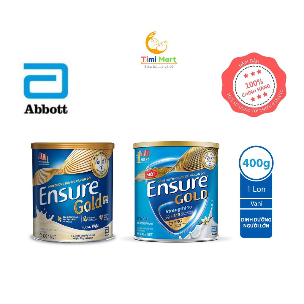 Sữa bột Ensure Gold Abbott hương vani / ít ngọt (HMB) 400g