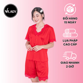 Bộ Đồ Pỵjama Nữ Vilady Phối Ren Chất Liệu Lụa Pháp Cao Cấp Hoạ Tiết Trơn Mềm Mịn Gợi Cảm