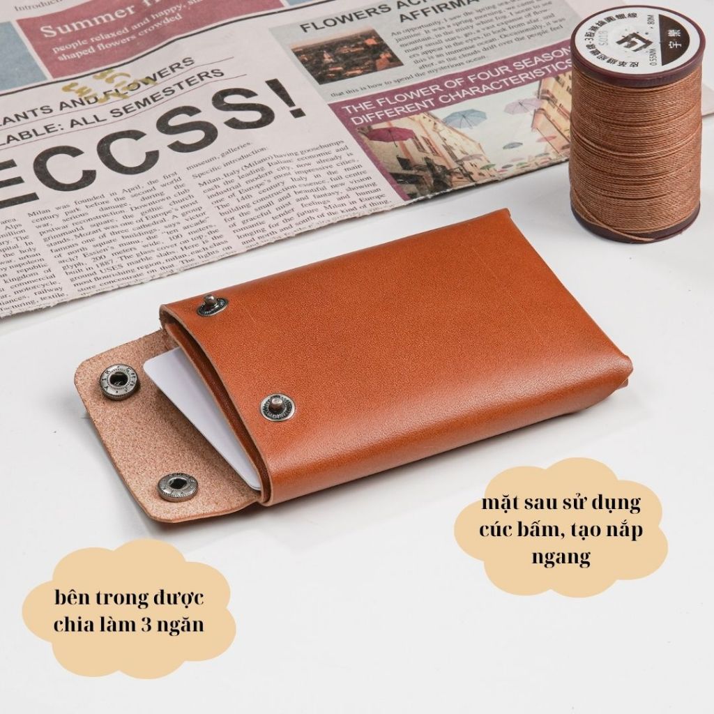 Ví mini nam nữ WEMODA đựng thẻ Card holder da thảo mộc Gốc Italya thủ công tại Việt Nam ví thẻ nhỏ gọn nắp cúc bấm V13