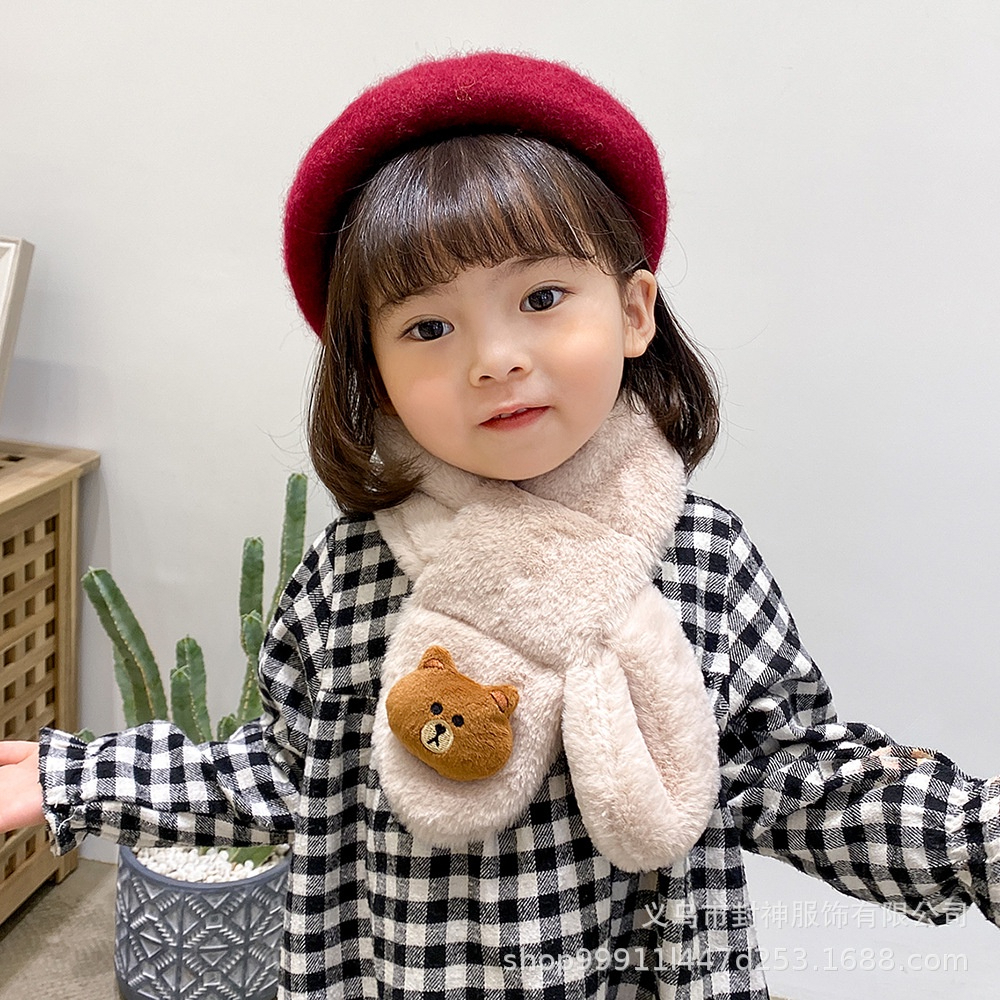 Khăn quàng cổ, khăn choàng cổ lông thỏ nhân tạo gắn họa tiết dễ thương cho bé trai bé gái từ 1 đến 12 tuổi
