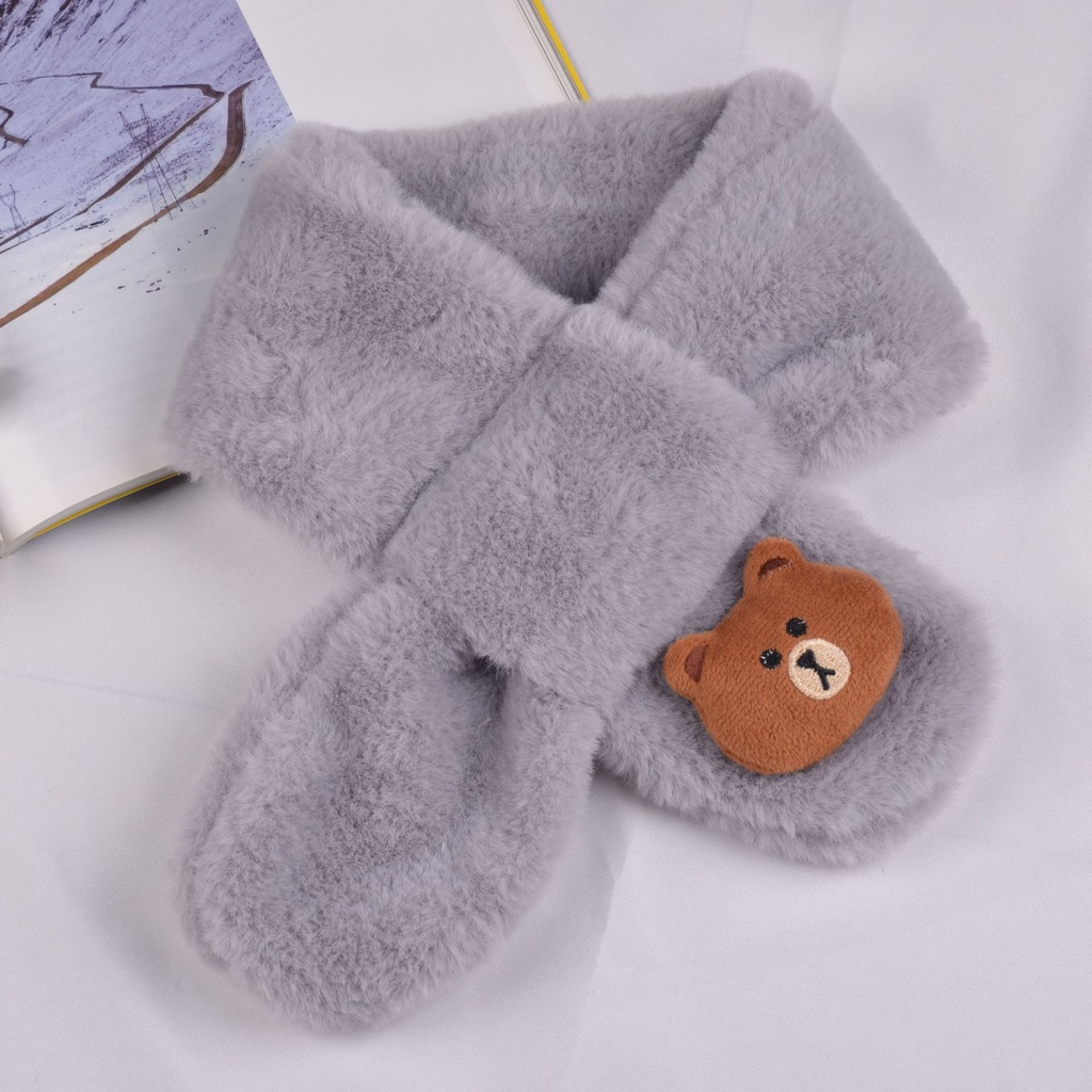 Khăn quàng cổ, khăn choàng cổ lông thỏ nhân tạo gắn họa tiết dễ thương cho bé trai bé gái từ 1 đến 12 tuổi