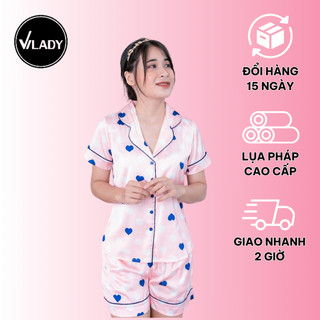 Bộ Đồ Ngủ Nữ Pyjama Vilady Lụa Pháp Cao Cấp Hoạ Tiết Trái Tim Chấm Bi Phong Cách Nhẹ Nhàng