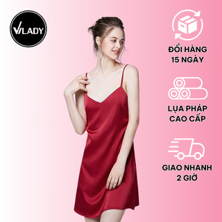 Váy Ngủ Nữ Vilady Lụa Pháp Cao Cấp Dáng Suông Hoạ Tiết Trơn Màu Đỏ Đô Sang Trọng Gợi Cảm