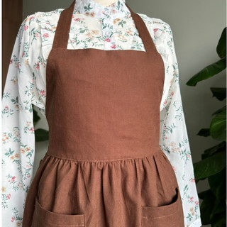 Tạp dề pha chế nấu ăn chống bẩn/ Tạp dề vải linen màu nâu đất/ tạp dề nhà bếp xinh có túi hai bên