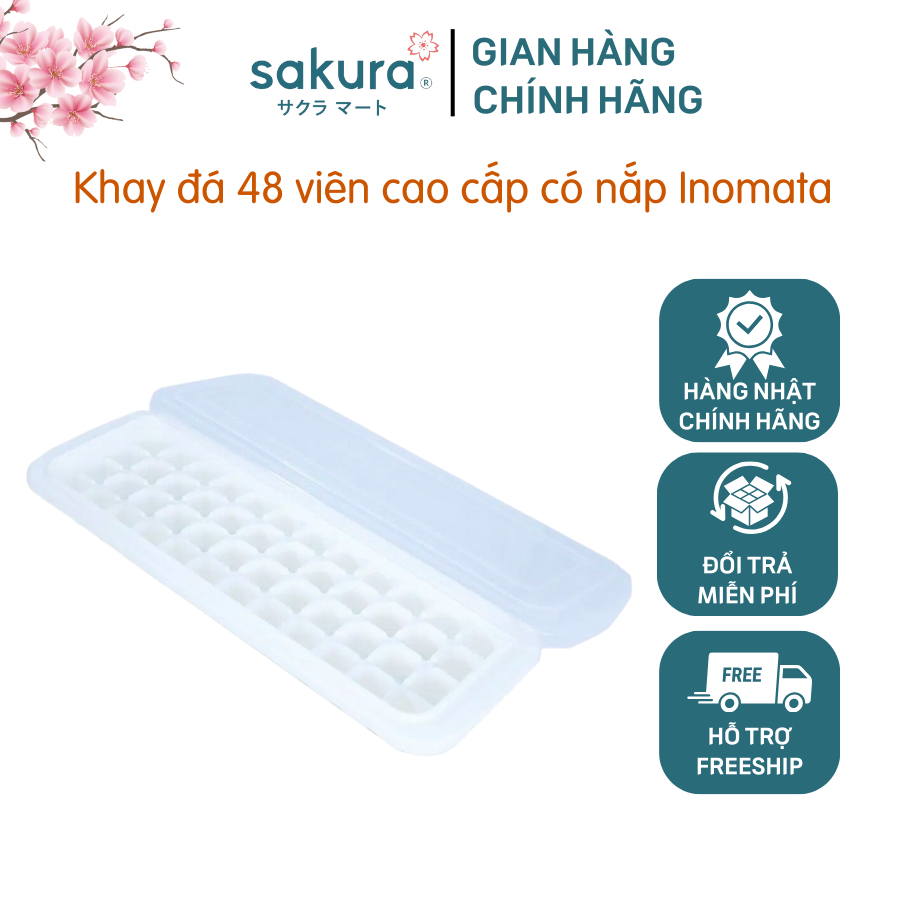Khay đá 48 viên có nắp đậy lấy sạch đá chỉ sau một lần nhấn Inomata cao cấp - hàng nhập khẩu Nhật Bản