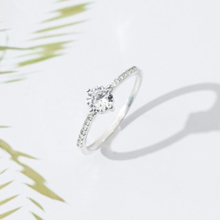 Nhẫn bạc nữ TWINKLE TIME ổ đá 5ly ổ trụ đá bốn chấu đính đá viền cao cấp TT381