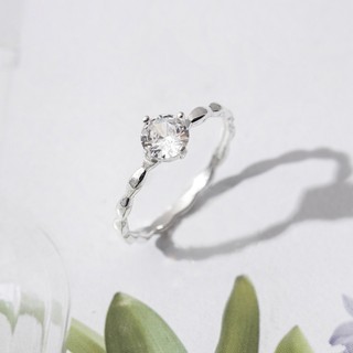 Nhẫn bạc nữ TWINKLE TIME ổ đá 6li bốn chấu viền dáng hạt trơn sang trọng TT377