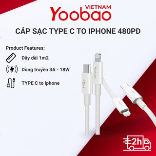 Dây Cáp Sạc Nhanh Yoobao YB-480PD Type-C to Lightning- PD 20w - Hàng Chính Hãng - Bảo Hành 12 tháng - Lỗi 1 Đổi 1