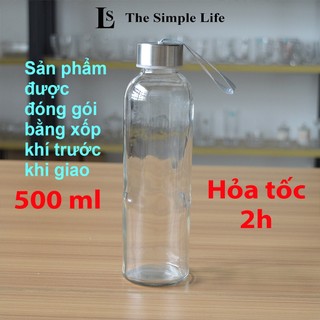 Bình thủy tinh đựng nước, bình thủy tinh, chai đựng nước ép, detox nắp nhôm bạc 500ml + in tem nhãn