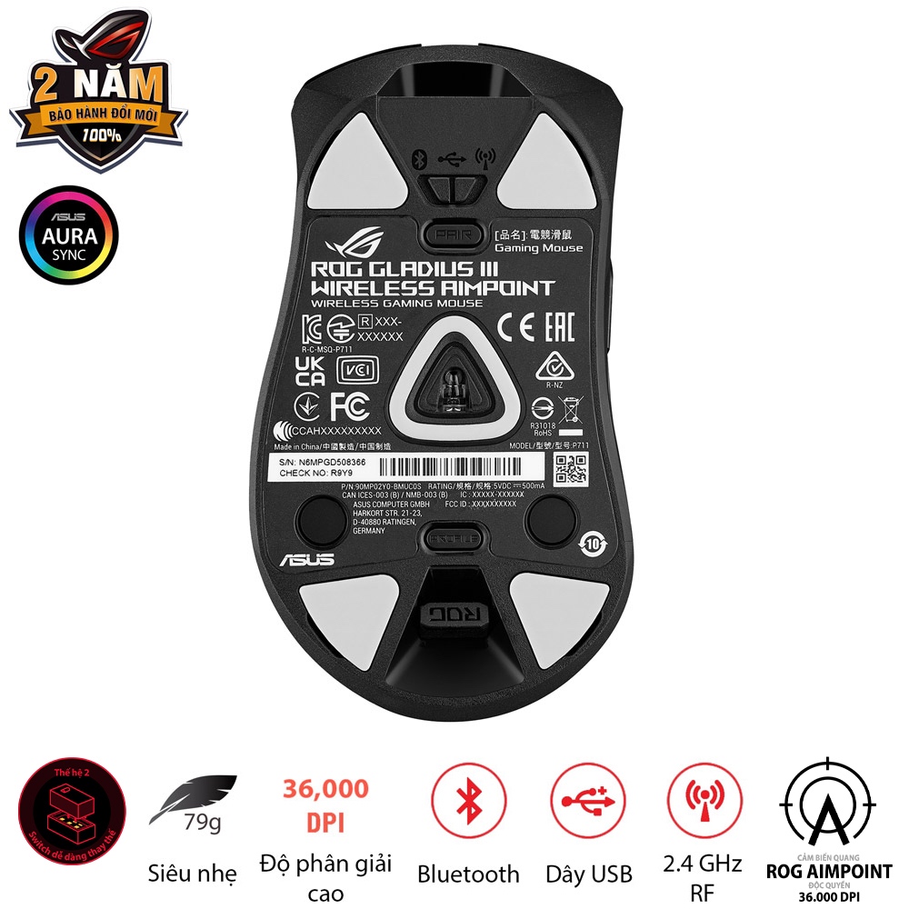 Chuột game FPS không dây ASUS ROG GLADIUS III Wireless AIMPOINT , cảm biến Rog Aimpoint,