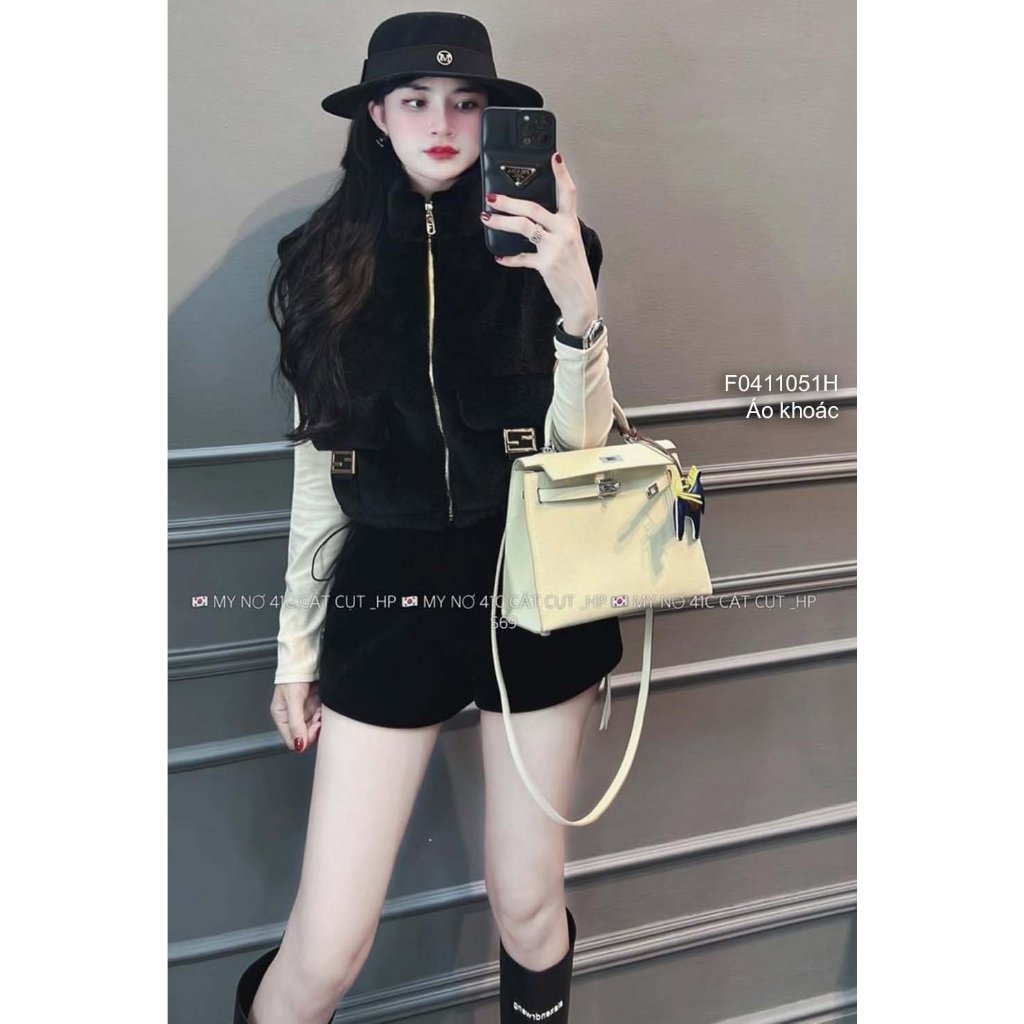 Áo khoác lông gilê sát nách phối dây kéo khóa hàng đẹp!