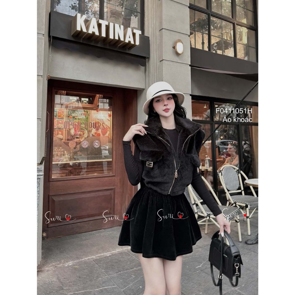 Áo khoác lông gilê sát nách phối dây kéo khóa hàng đẹp!