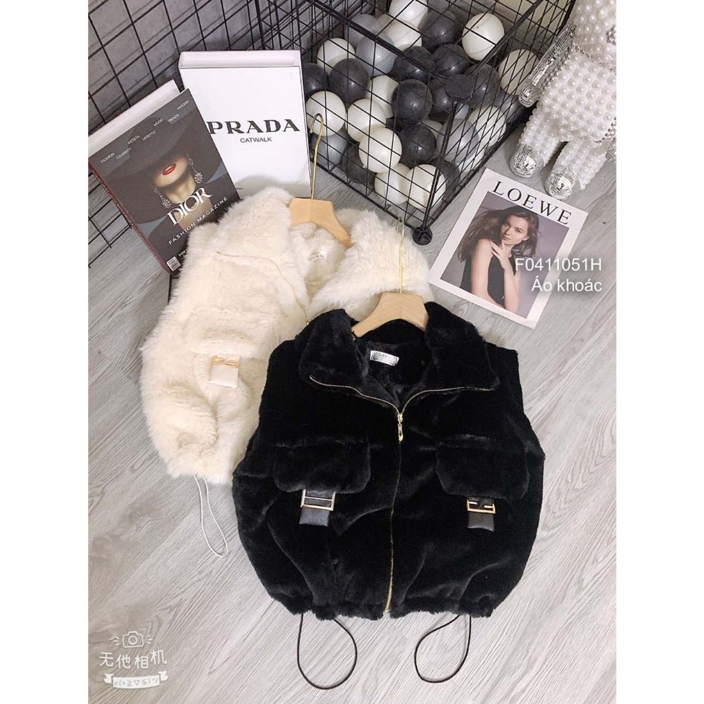 Áo khoác lông gilê sát nách phối dây kéo khóa hàng đẹp!
