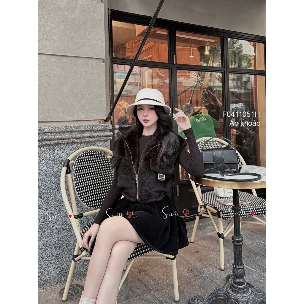 Áo khoác lông gilê sát nách phối dây kéo khóa hàng đẹp!