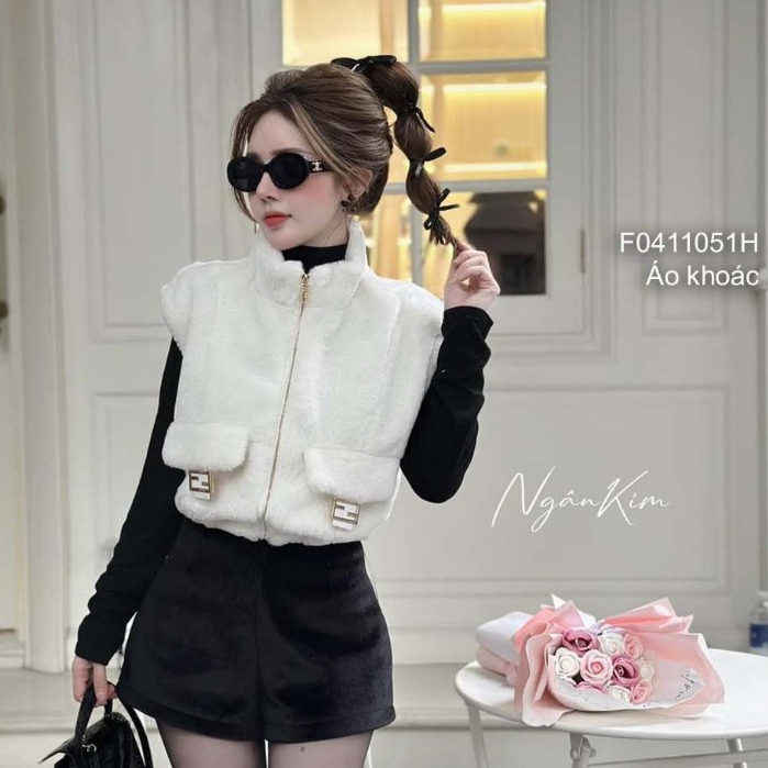 Áo khoác lông gilê sát nách phối dây kéo khóa hàng đẹp!