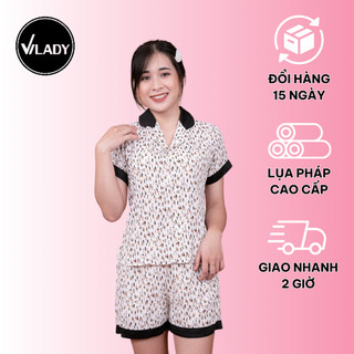 Bộ Đồ Pyjama Nữ Vilady Lụa Mango Cao Cấp Quần Đùi Tay Cộc Hoạ Tiết Hình Con Sóc Phù Hợp Với Mùa Hè