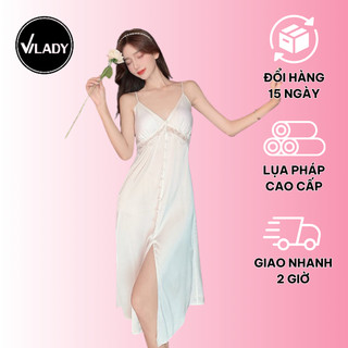 Váy Ngủ Nữ 2 Dây Vilady Chất Liệu Lụa Mềm Màu Trắng Gạo Thiết Kế Tinh Tế Sang Trọng Đường May Tỉ Mỉ