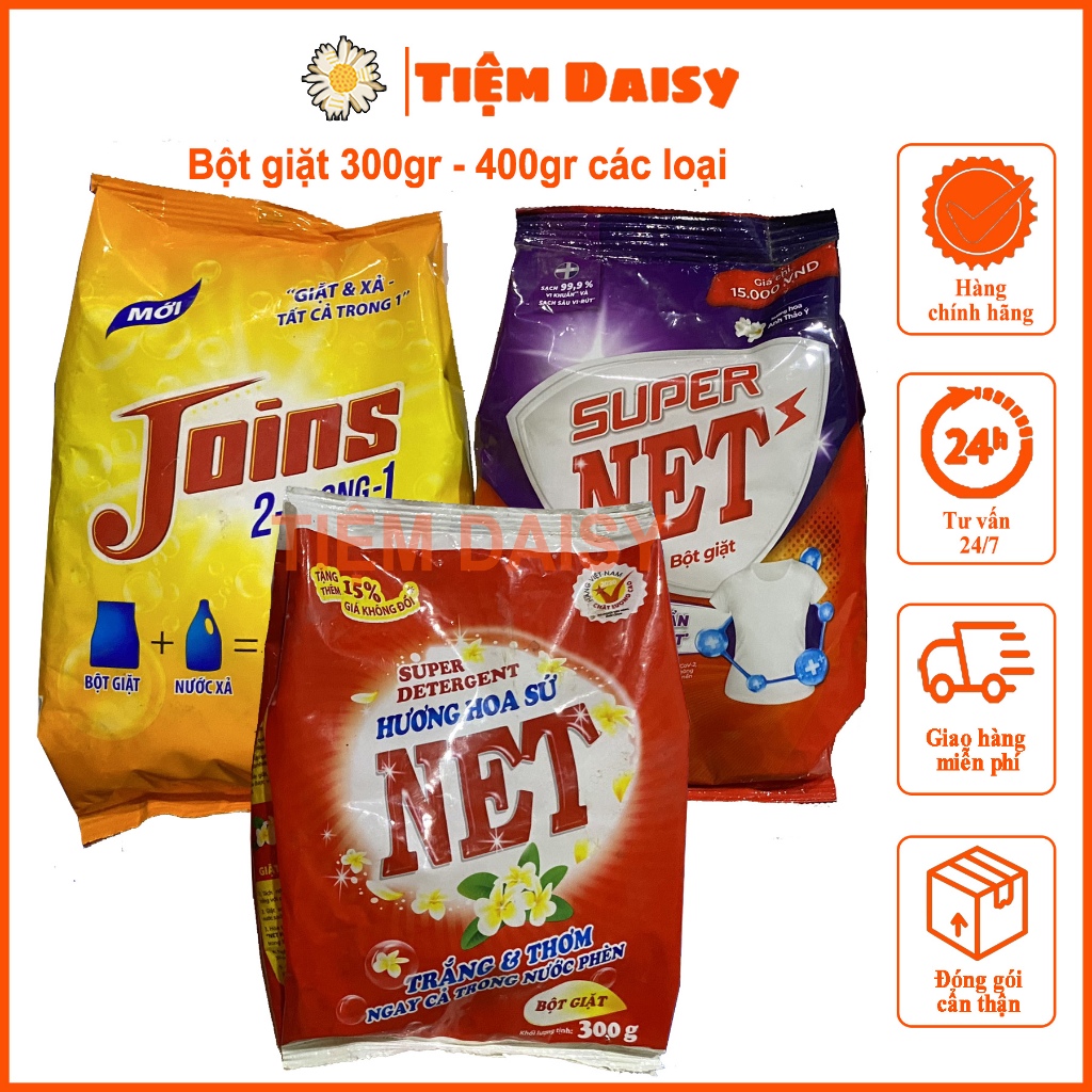Bột giặt/ xà phòng giặt Joins/Super Net hương hoa anh thảo gói 300gr-360gr