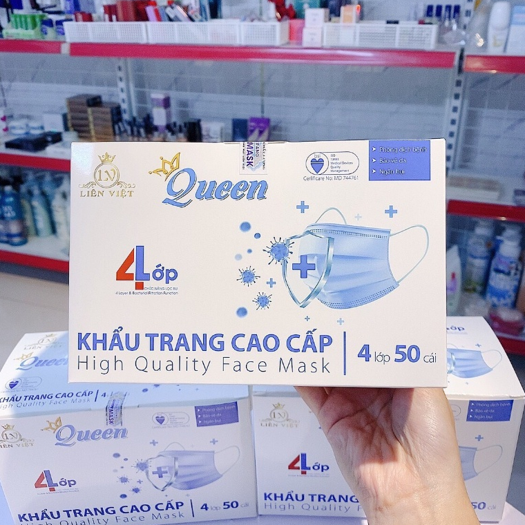 Hộp 50 Chiếc Khẩu Trang Y Tế 4 Lớp Queen Mask Cao Cấp Kháng Khuẩn