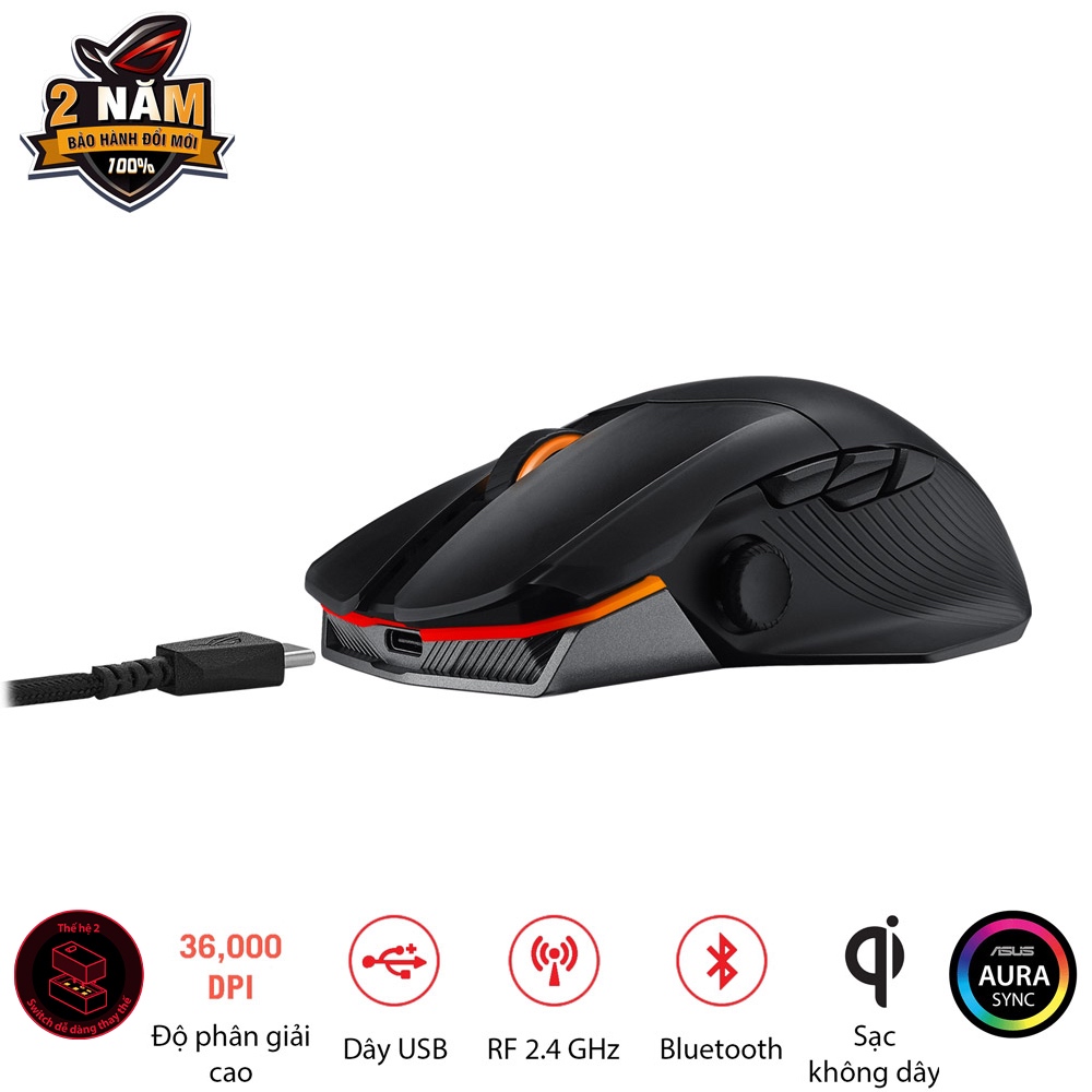 Chuột game FPS không dây ASUS ROG CHAKRAM X Origin  switch dễ thay thế, Dpi 36000