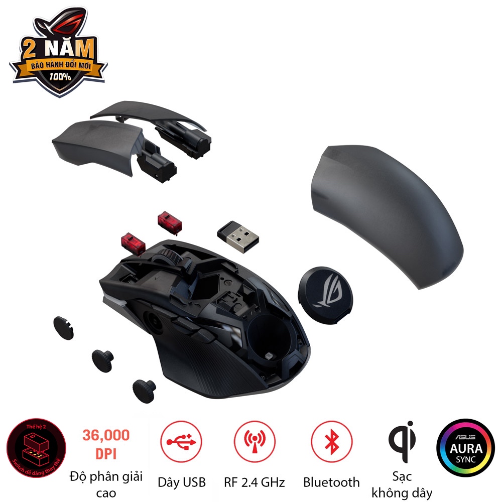 Chuột game FPS không dây ASUS ROG CHAKRAM X Origin  switch dễ thay thế, Dpi 36000