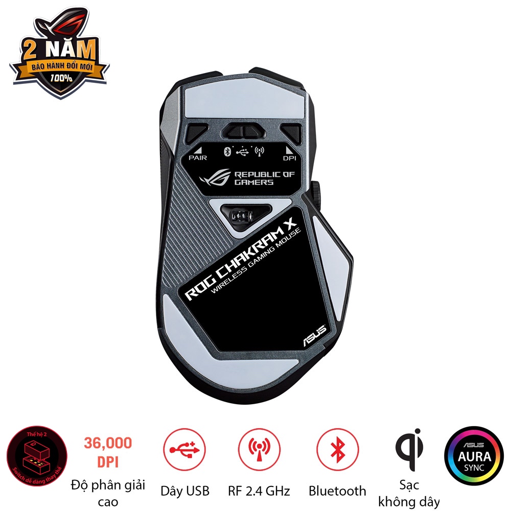 Chuột game FPS không dây ASUS ROG CHAKRAM X Origin  switch dễ thay thế, Dpi 36000