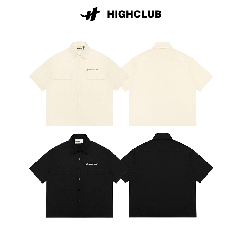 Áo Sơ Mi HIGHCLUB BOXY - Thêu logo - UNISEX - ĐEN/KEM