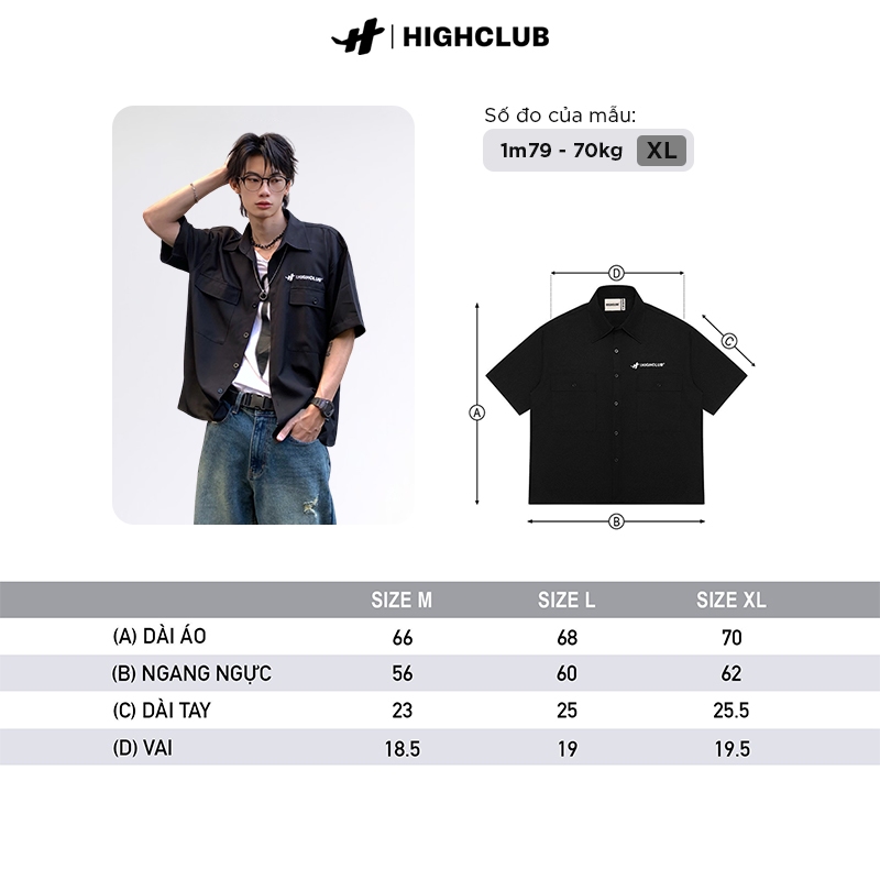 Áo Sơ Mi HIGHCLUB BOXY - Thêu logo - UNISEX - ĐEN/KEM