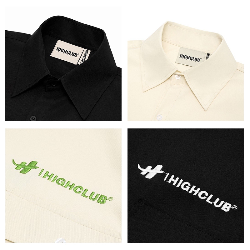 Áo Sơ Mi HIGHCLUB BOXY - Thêu logo - UNISEX - ĐEN/KEM