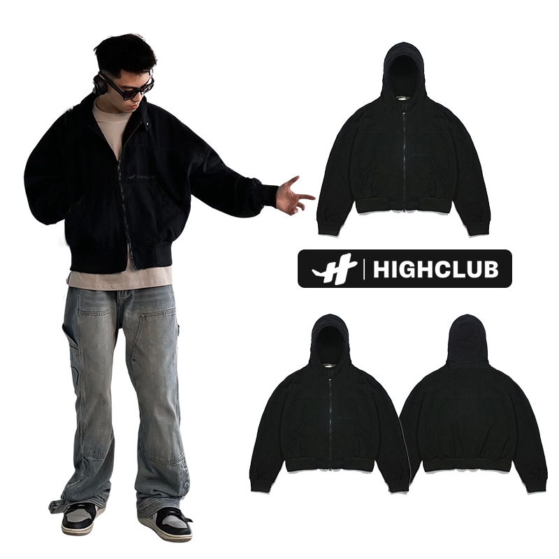 ÁO KHOÁC BOXY KAKI RÁCH FULLZIP / Boxy Ex-Mix Zip Hoodie Fullzip - HIGH CLUB chính hãng
