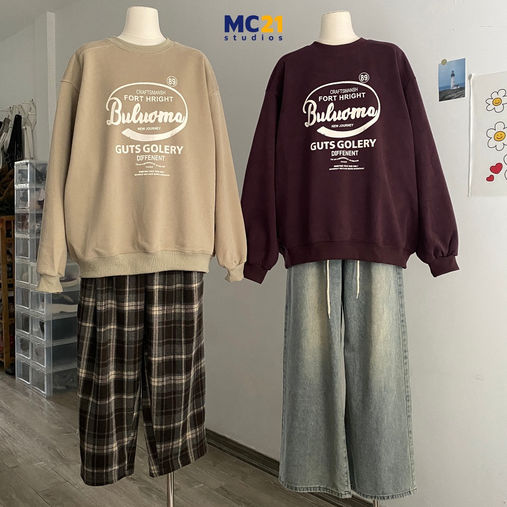 Áo nỉ nam nữ MC21.STUDIOS oversize Unisex form rộng sweater Ulzzang Streetwear Hàn Quốc lót bông dày cao cấp A3821