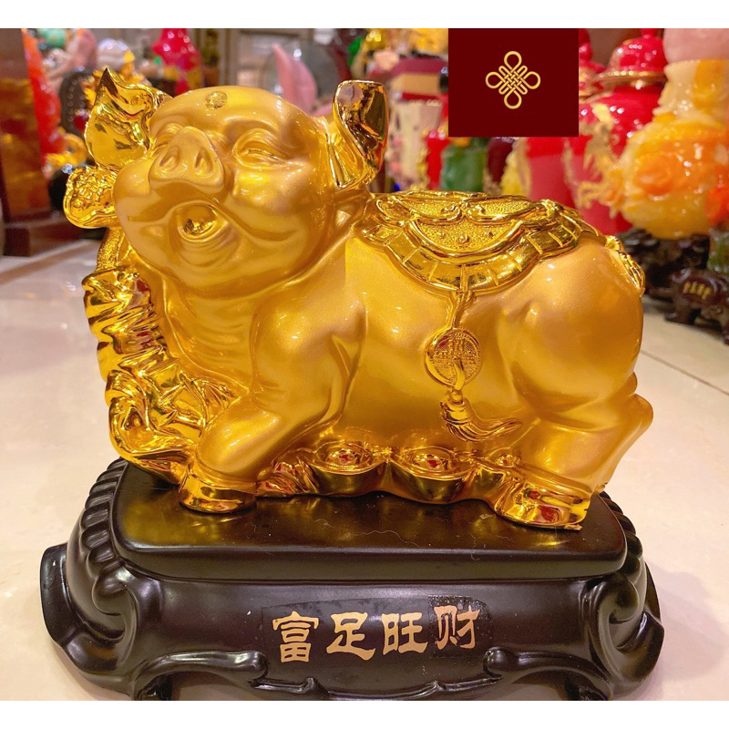 Tượng Heo phong thuỷ màu vàng bóng, kim sa (cao 22, dài 22, rộng 14)