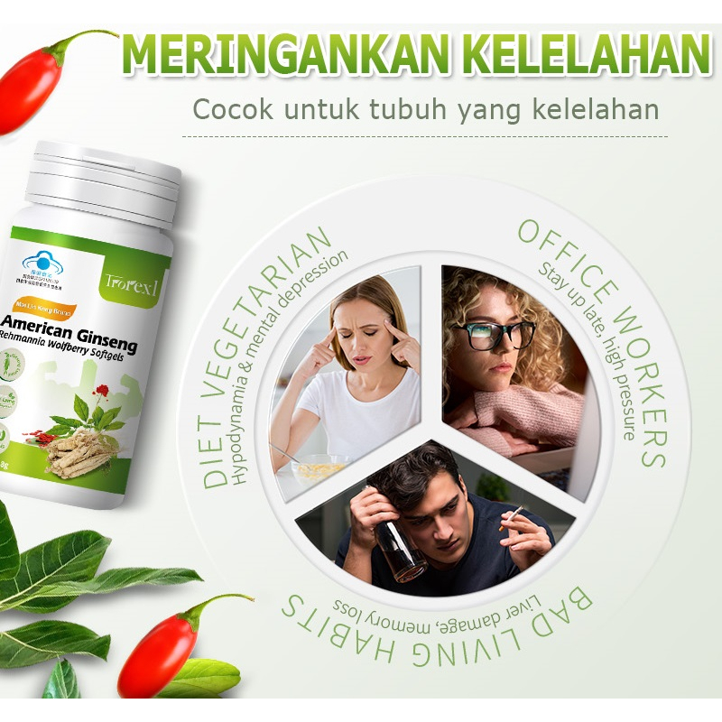 Trorex 60 viên Chiết xuất Wolfberry Viên nang nhân sâm Mỹ Giảm mệt mỏi Nuôi dưỡng bổ thận